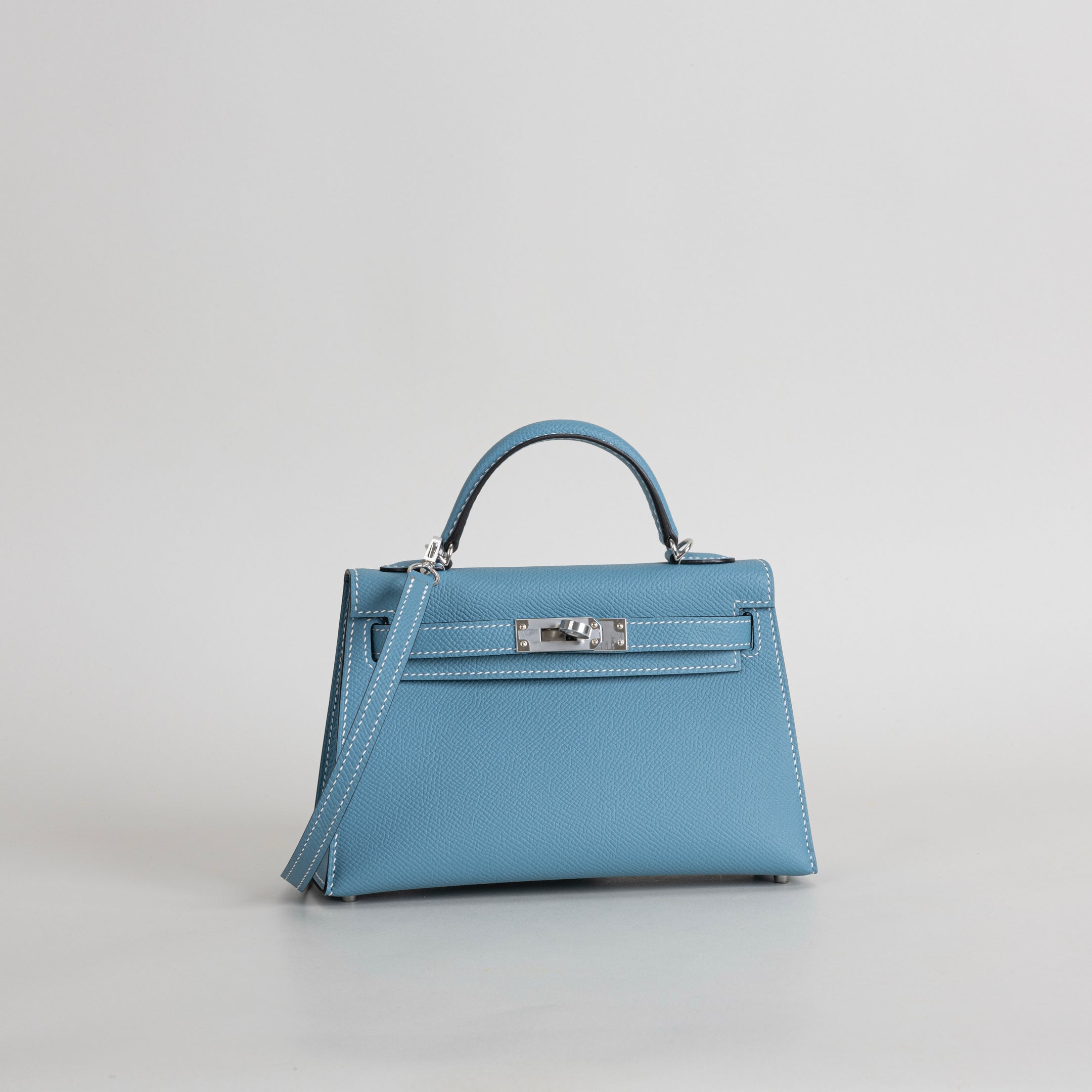 MINI KELLY II (20) EPSOM LEATHER BLEU JEAN WITH PALLADIUM HARDWARE (PHW)