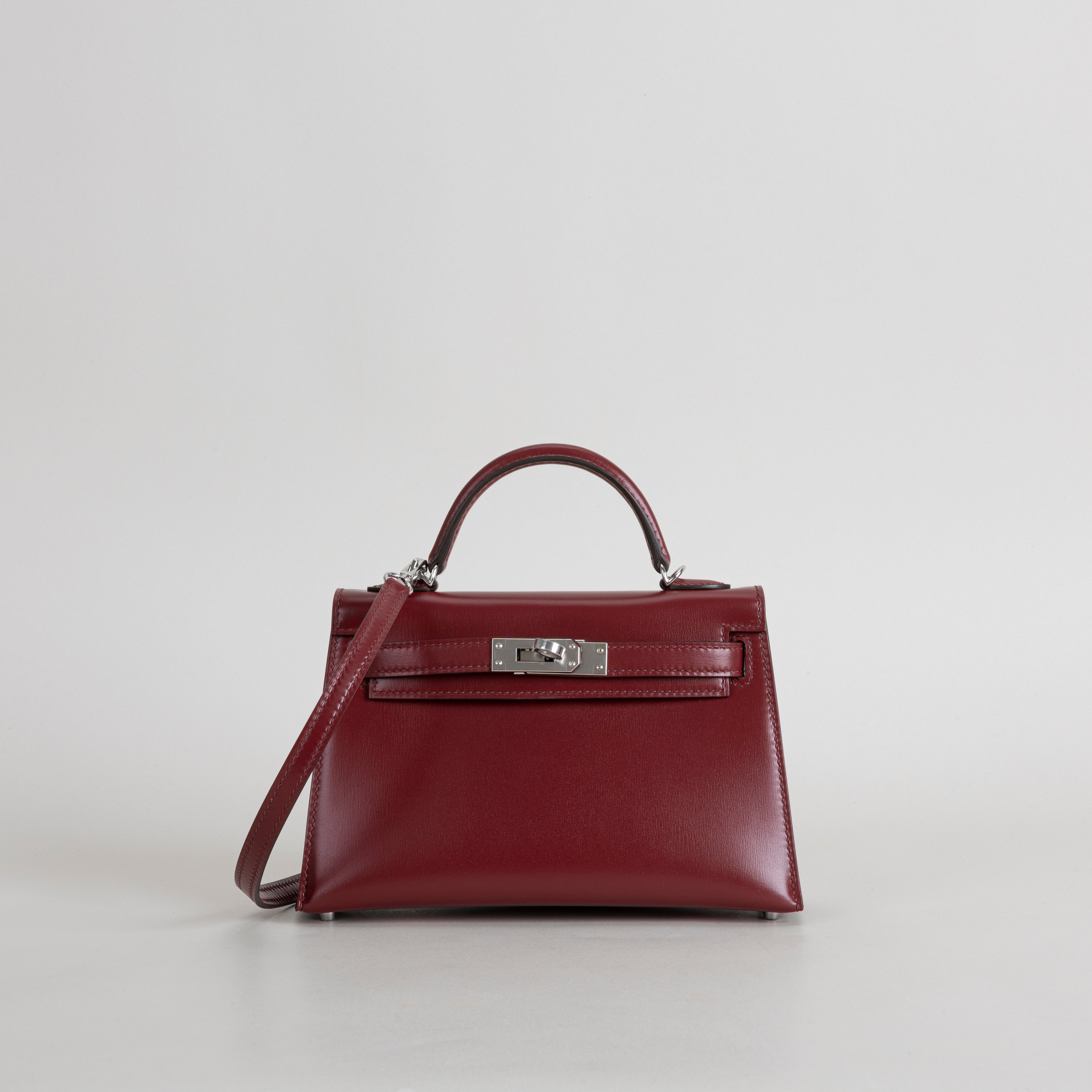 MINI KELLY II (20) BOX CALF LEATHER ROUGE H WITH PALLADIUM HARDWARE (PHW)