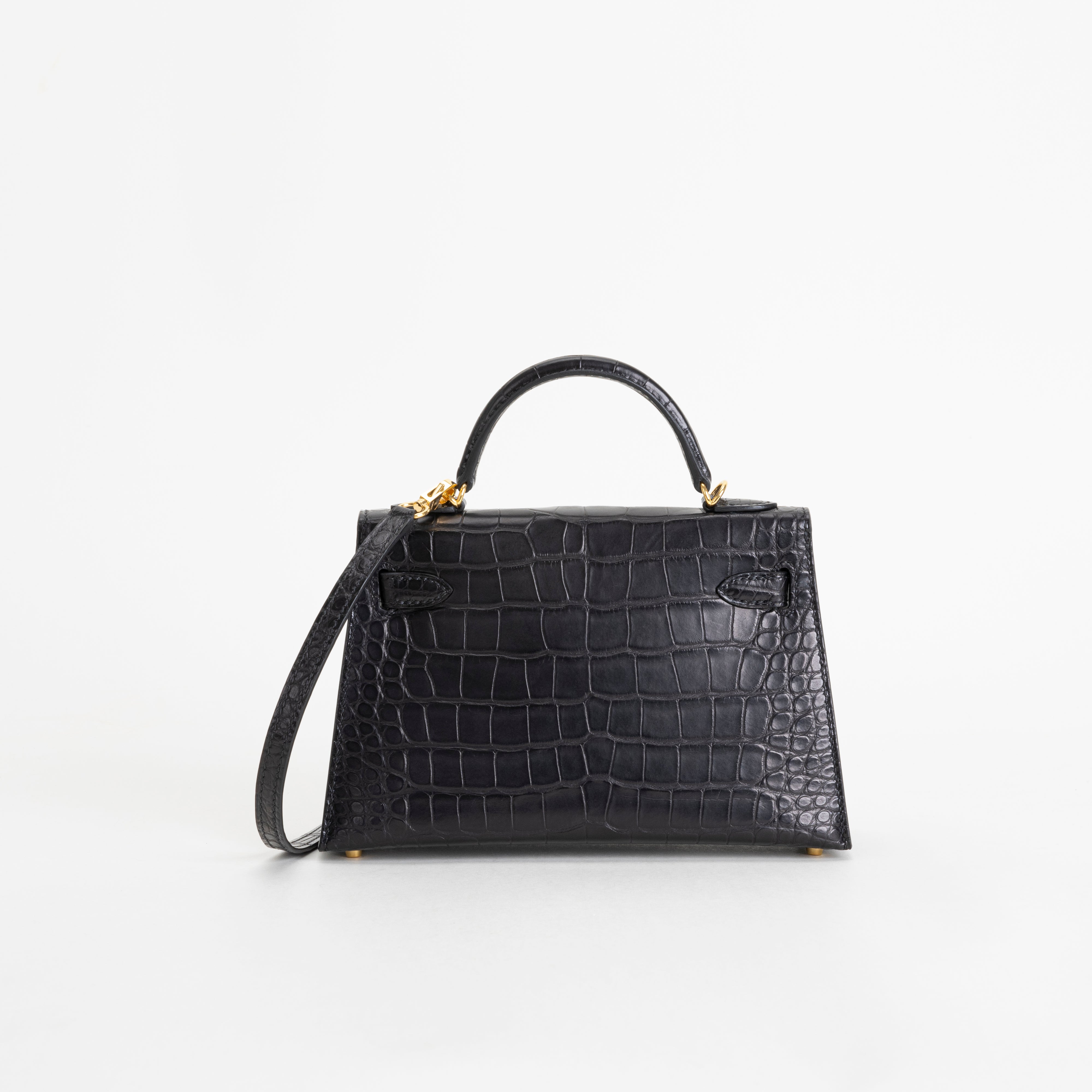 MINI KELLY II (20) MATTE MISSISSIPPIENSIS ALLIGATOR LEATHER NOIR (BLACK) WITH GOLD HARDWARE (GHW)