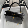 KELLY 25 SHINY (LISSE) PROSUS CROCODILE LEATHER NOIR (BLACK) WITH GOLD HARDWARE (GHW)