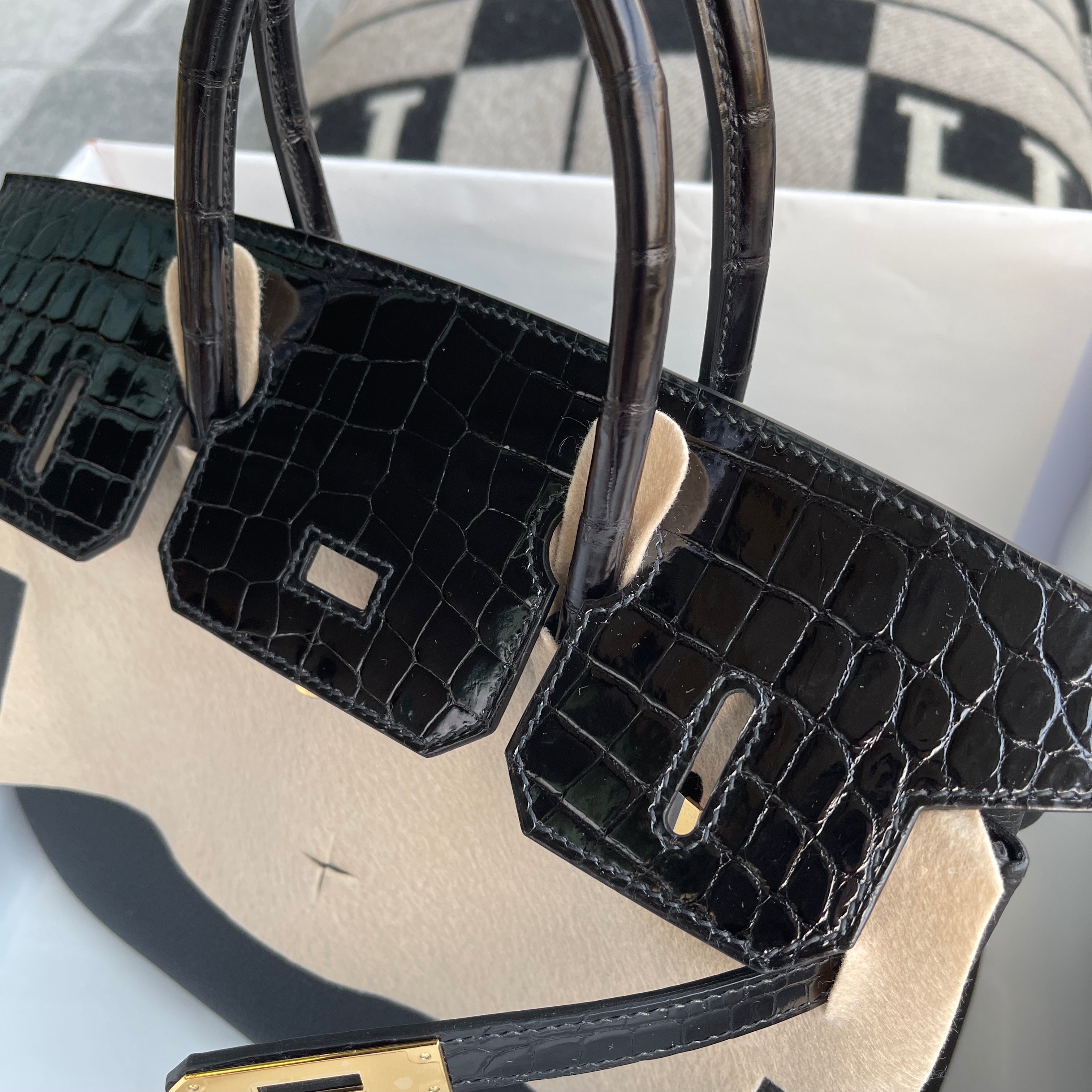 BIRKIN 30 TOUCH SHINY (LISSE) NILOTICUS CROCODILE LEATHER & TOGO LEATHER NOIR (BLACK) WITH GOLD HARDWARE (GHW)