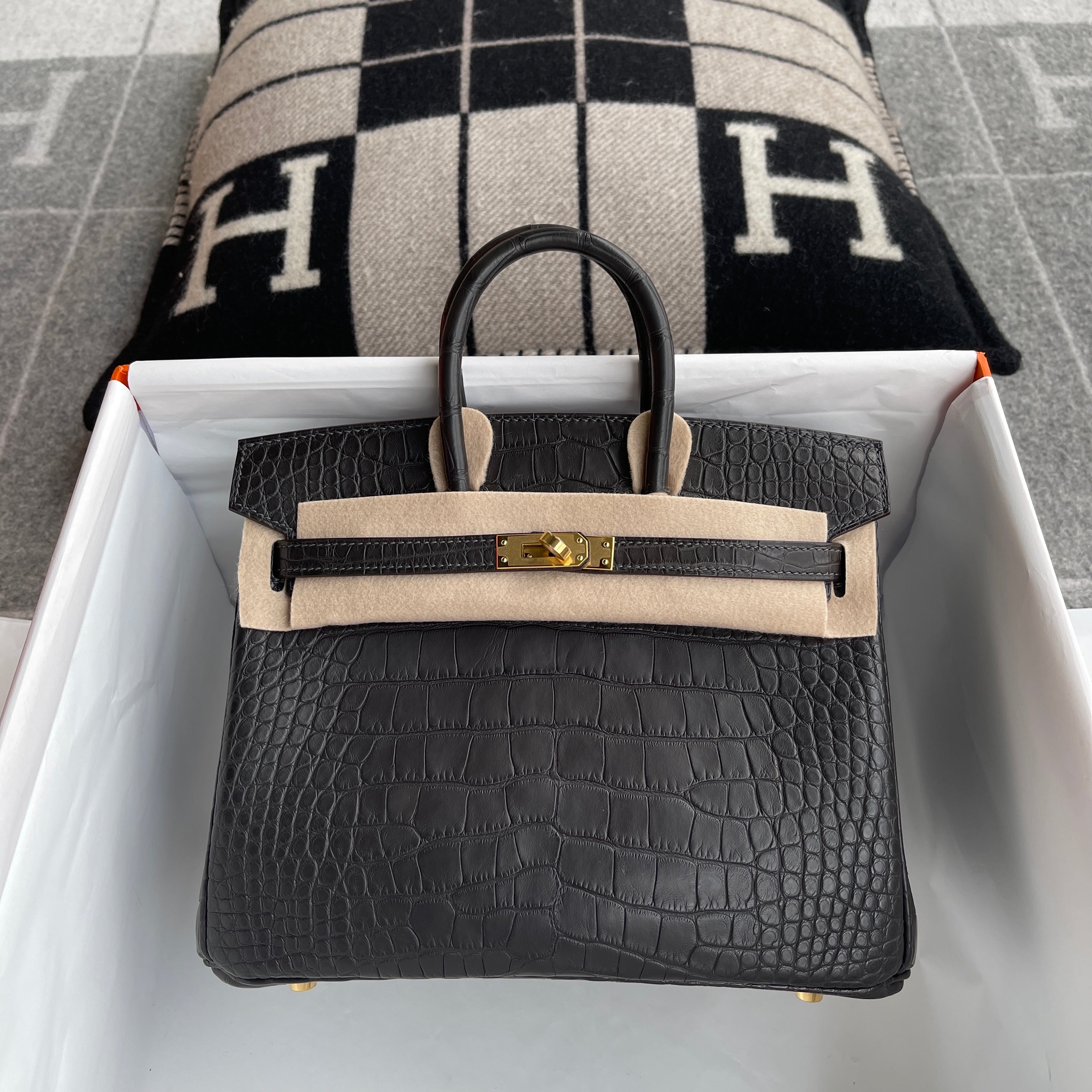 BIRKIN 25 MATTE MISSISSIPPIENSIS ALLIGATOR LEATHER NOIR (BLACK) WITH GOLD HARDWARE (GHW)