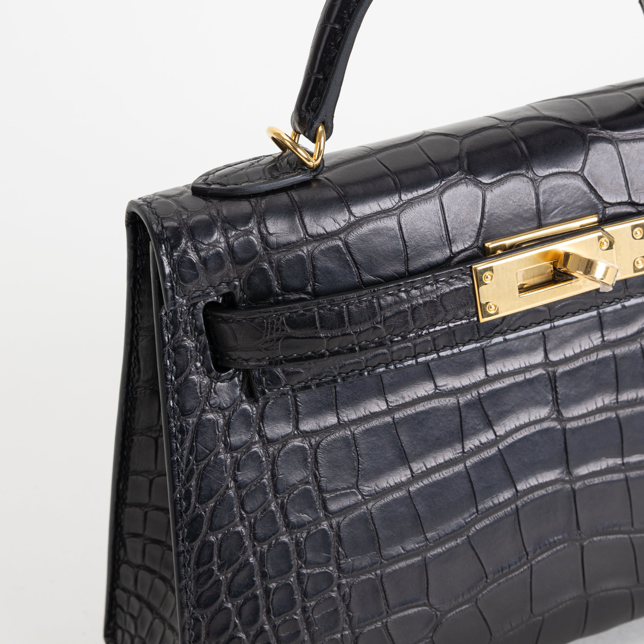 MINI KELLY II (20) MATTE MISSISSIPPIENSIS ALLIGATOR LEATHER NOIR (BLACK) WITH GOLD HARDWARE (GHW)