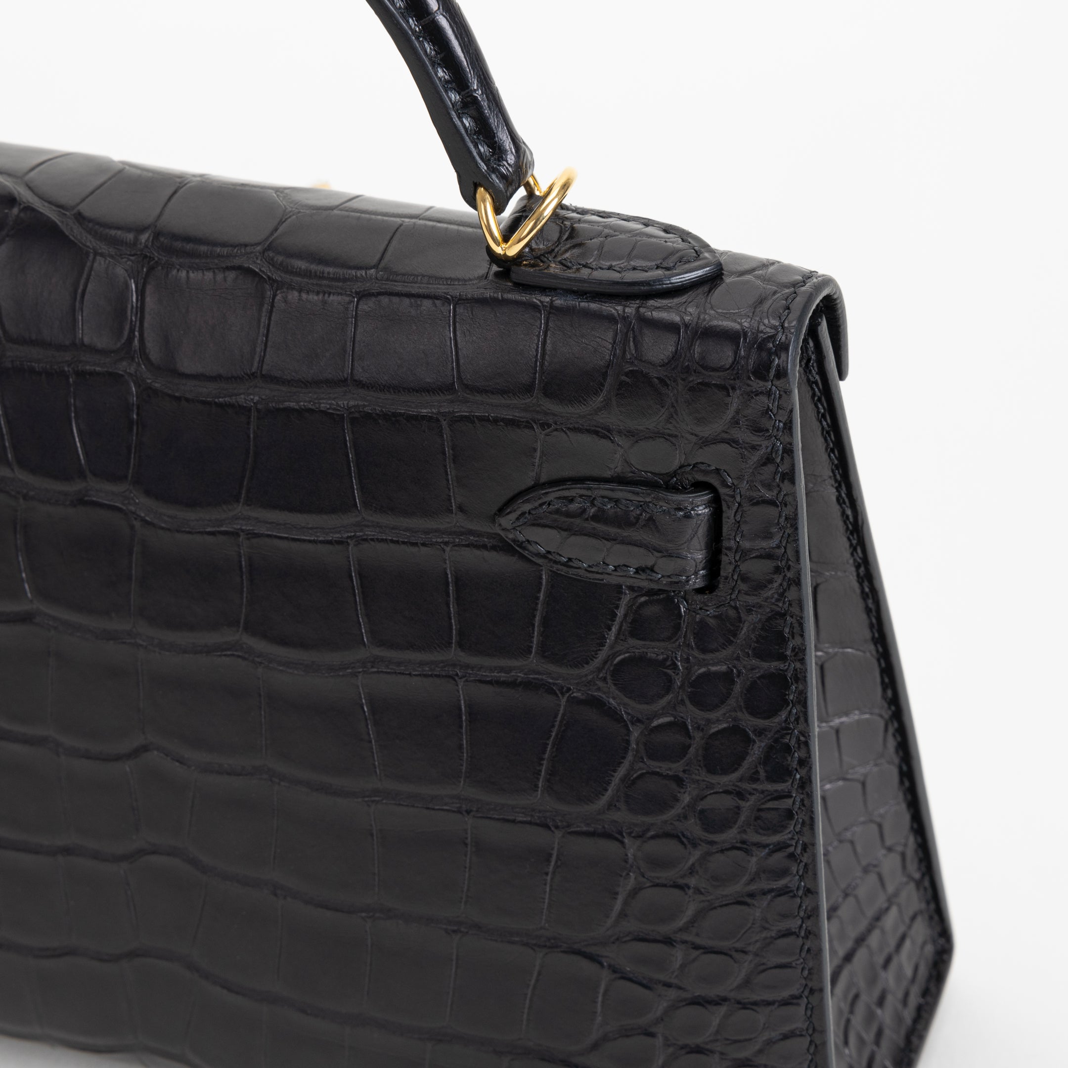 MINI KELLY II (20) MATTE MISSISSIPPIENSIS ALLIGATOR LEATHER NOIR (BLACK) WITH GOLD HARDWARE (GHW)