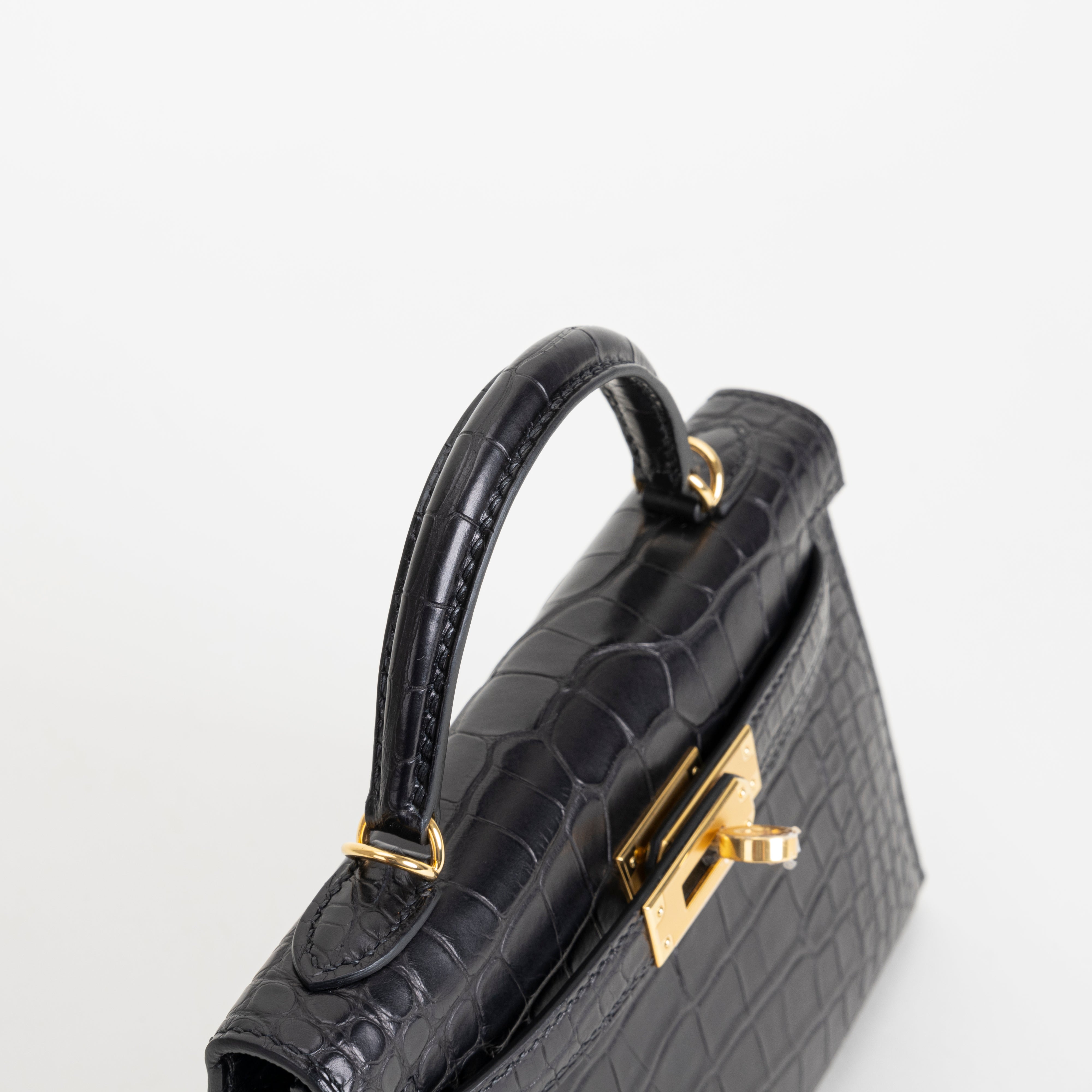 MINI KELLY II (20) MATTE MISSISSIPPIENSIS ALLIGATOR LEATHER NOIR (BLACK) WITH GOLD HARDWARE (GHW)