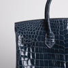 BIRKIN 25 SHINY NILOTICUS CROCODILE LEATHER BLEU TEMPETE WITH PALLADIUM HARDWARE (PHW)