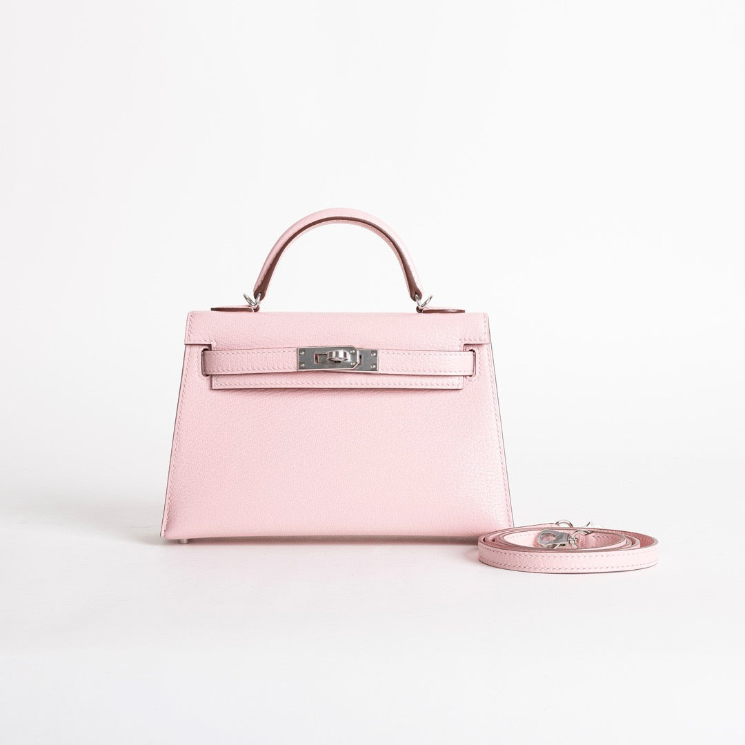 MINI KELLY II (20) CHEVRE LEATHER ROSE SAKURA WITH PALLADIUM HARDWARE (PHW)