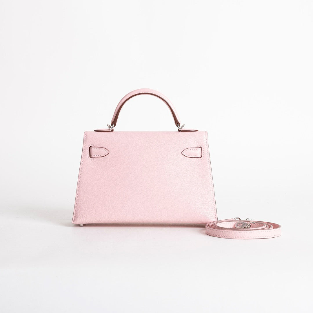 MINI KELLY II (20) CHEVRE LEATHER ROSE SAKURA WITH PALLADIUM HARDWARE (PHW)