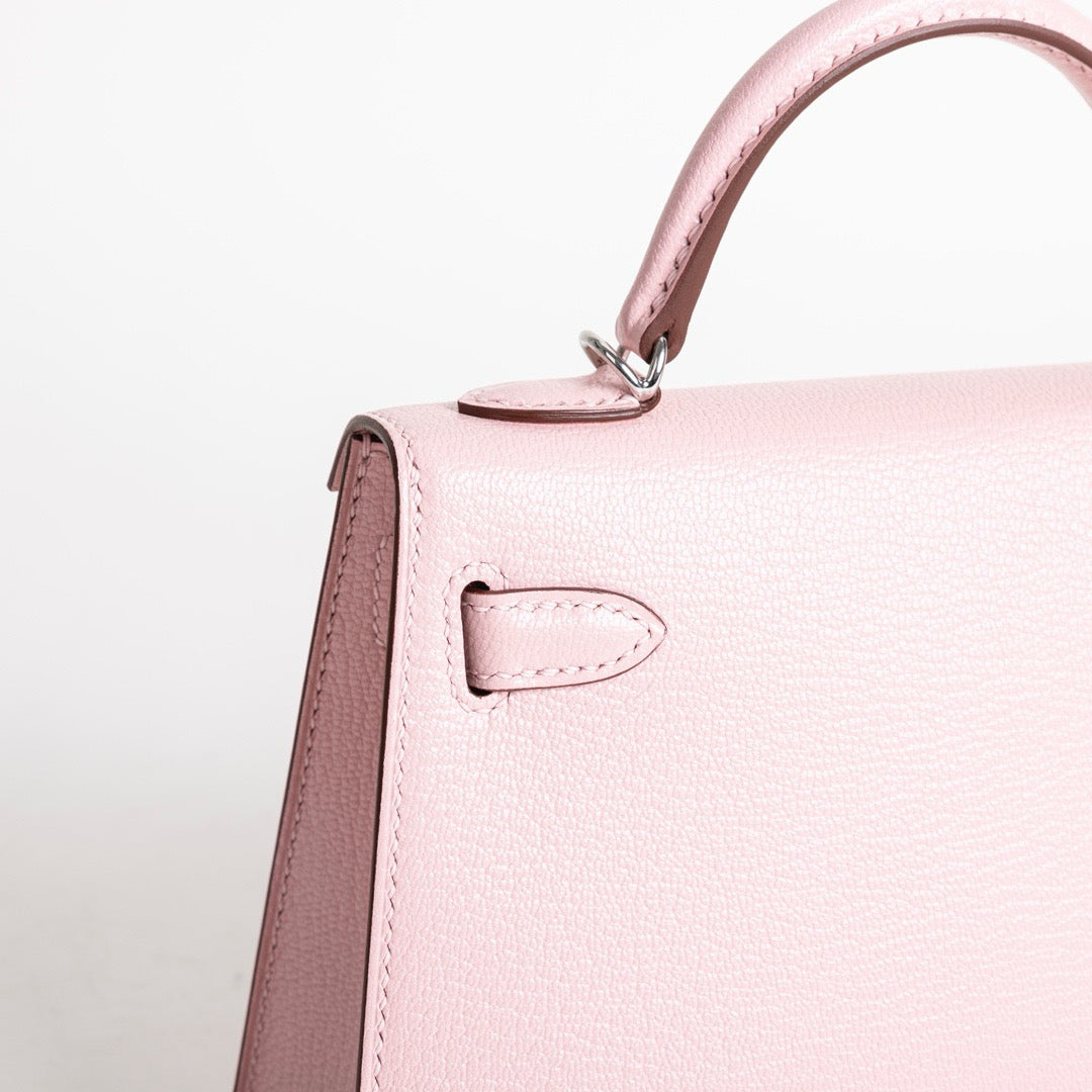 MINI KELLY II (20) CHEVRE LEATHER ROSE SAKURA WITH PALLADIUM HARDWARE (PHW)