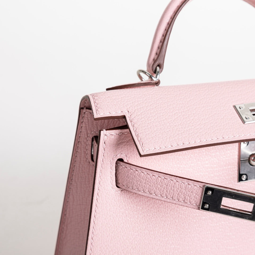 MINI KELLY II (20) CHEVRE LEATHER ROSE SAKURA WITH PALLADIUM HARDWARE (PHW)