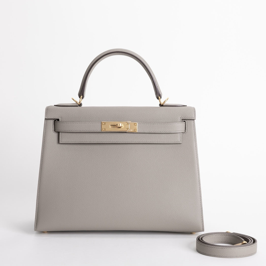 KELLY 28 EPSOM LEATHER GRIS ASPHALTE WITH GOLD HARDWARE (GHW)