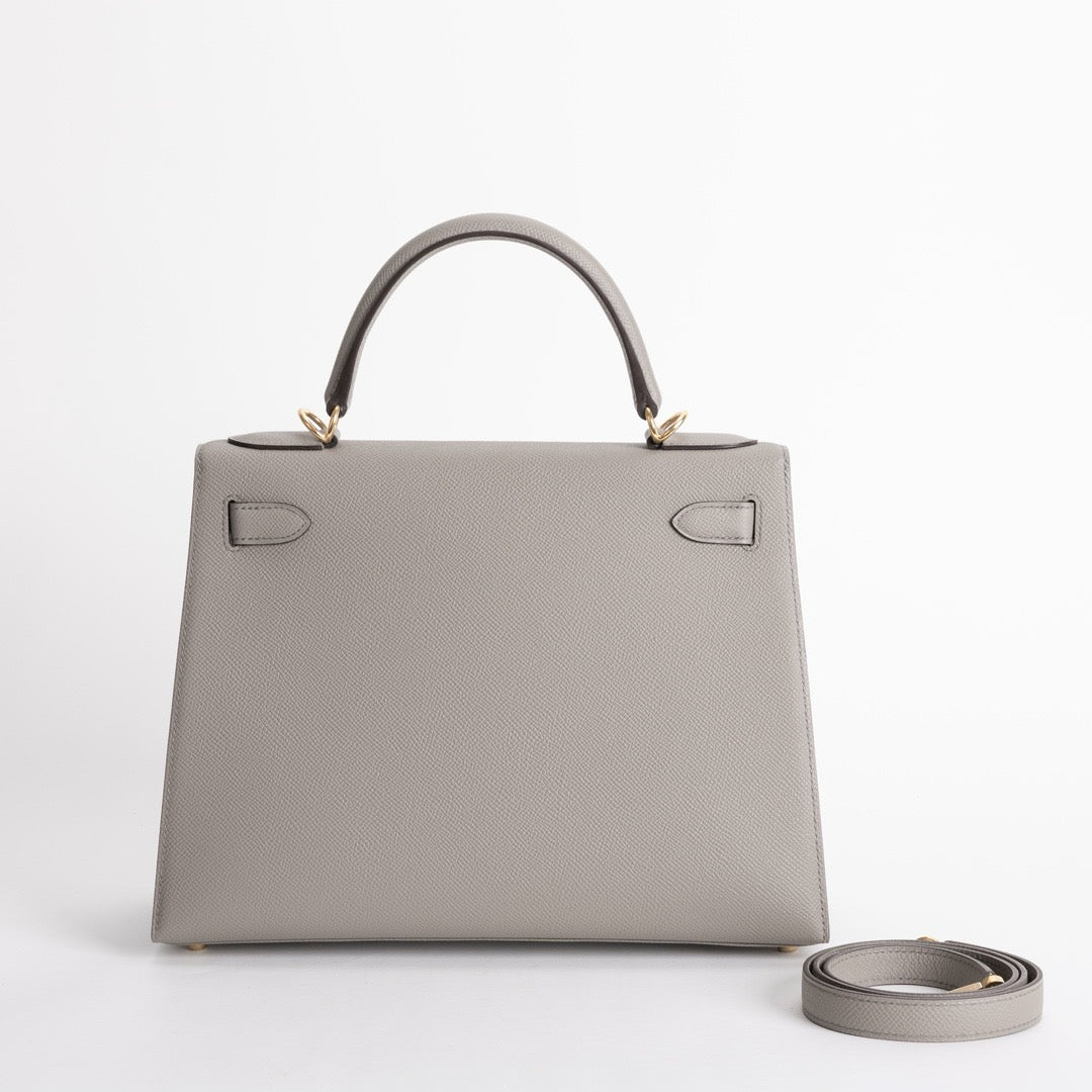 KELLY 28 EPSOM LEATHER GRIS ASPHALTE WITH GOLD HARDWARE (GHW)
