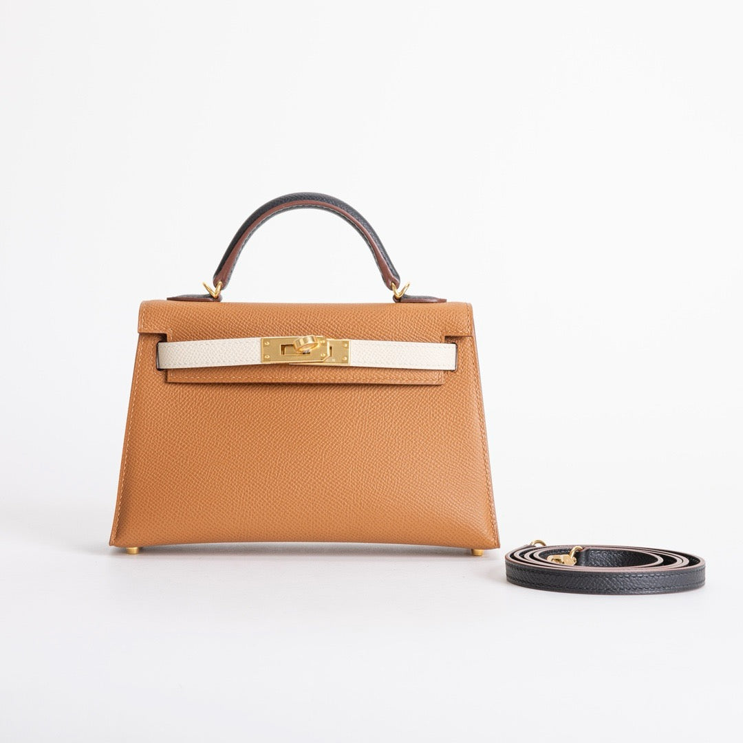 MINI KELLY II (20) EPSOM LEATHER HSS GOLD & CRAIE & NOIR (BLACK) WITH GOLD HARDWARE (GHW) (Copy)