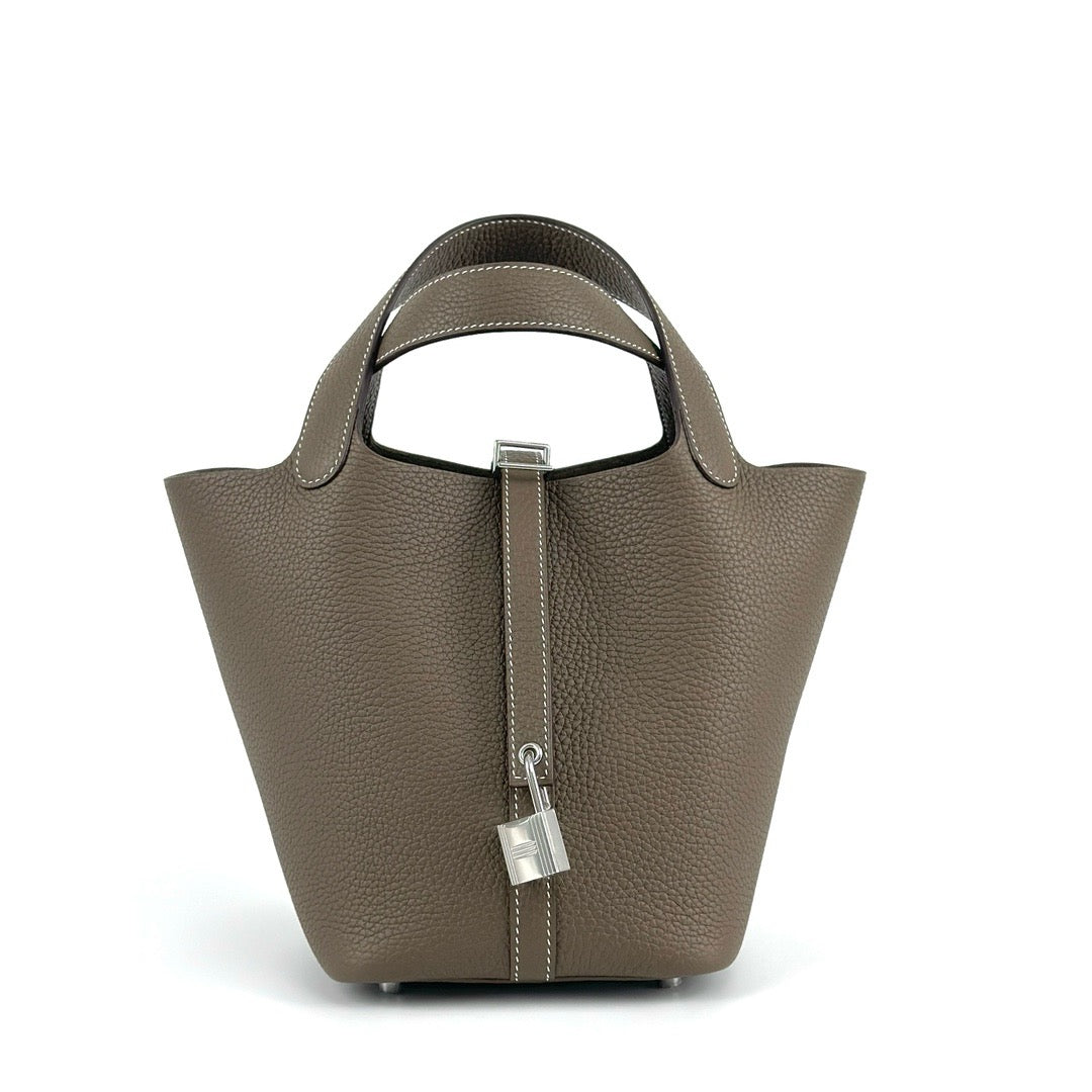 PICOTIN 18 LOCK CLEMENCE LEATHER ETOUPE WITH PALLADIUM HARDWARE (PHW)