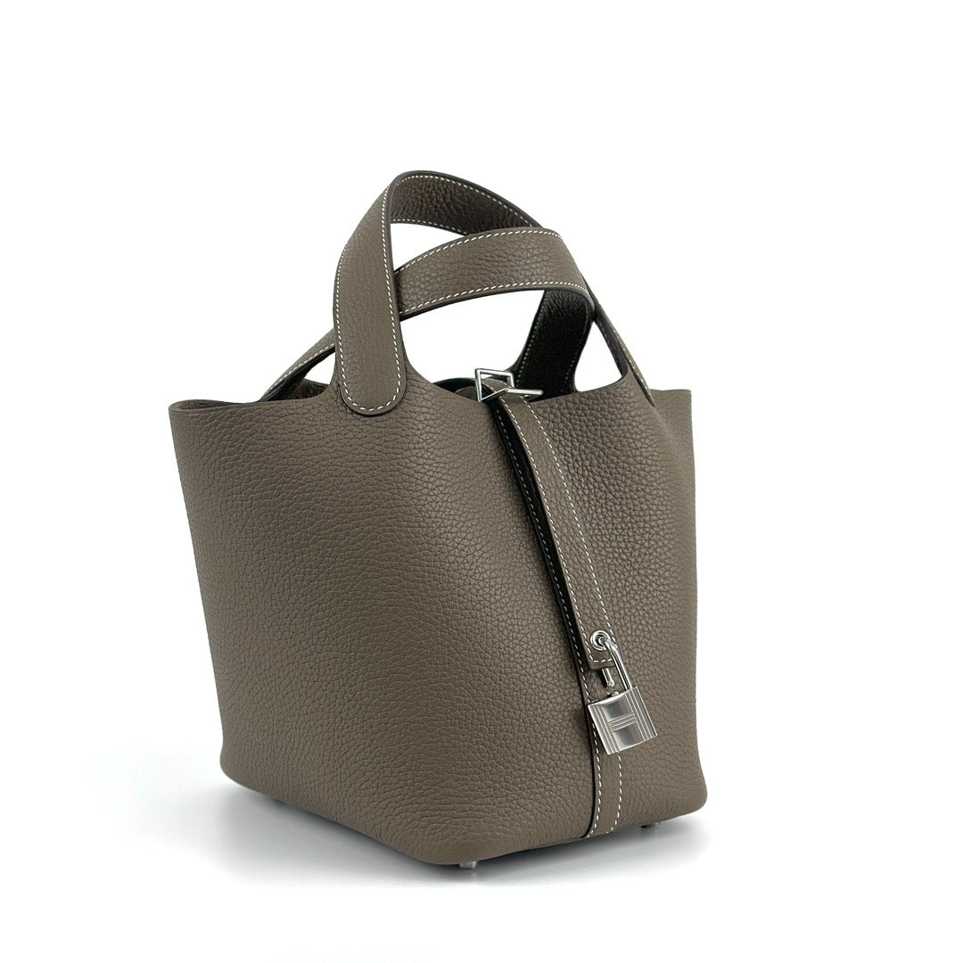 PICOTIN 18 LOCK CLEMENCE LEATHER ETOUPE WITH PALLADIUM HARDWARE (PHW)