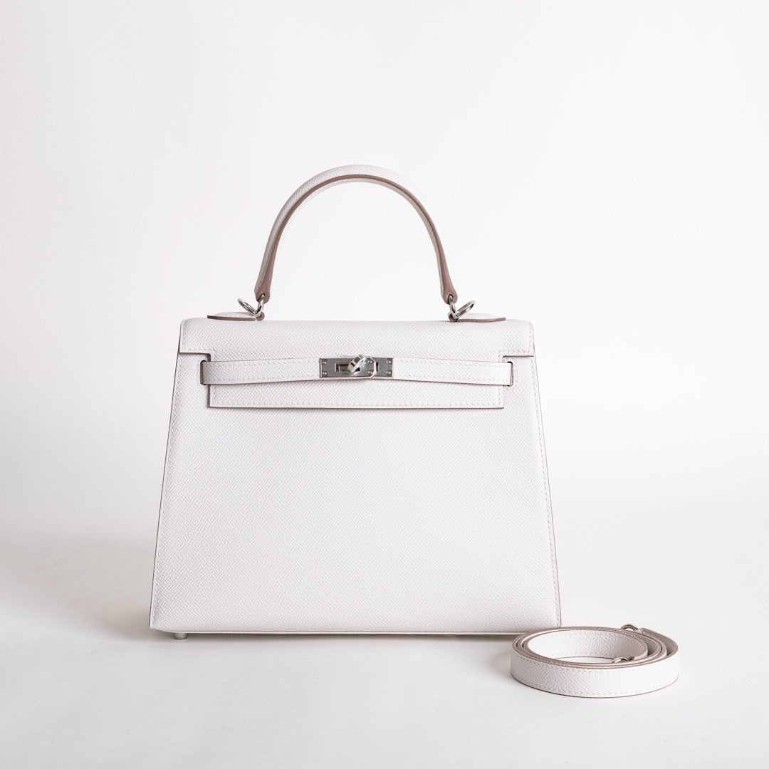 KELLY 25 EPSOM LEATHER GRIS PALE WITH PALLADIUM HARDWARE (PHW)