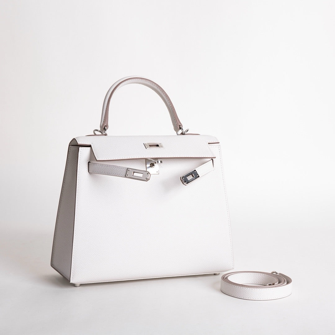KELLY 25 EPSOM LEATHER GRIS PALE WITH PALLADIUM HARDWARE (PHW)