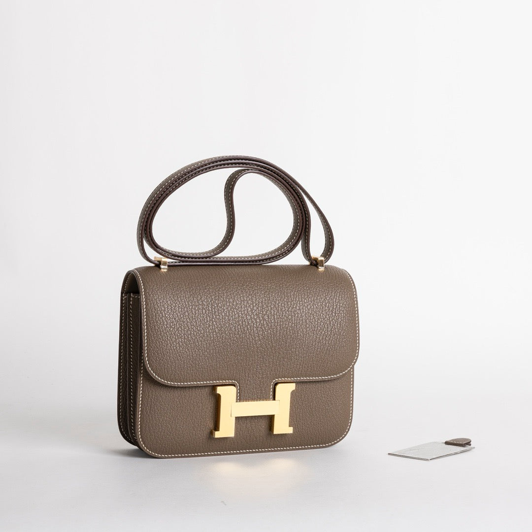 CONSTANCE 18 (MINI) CHEVRE LEATHER ETOUPE WITH GOLD HARDWARE (GHW)