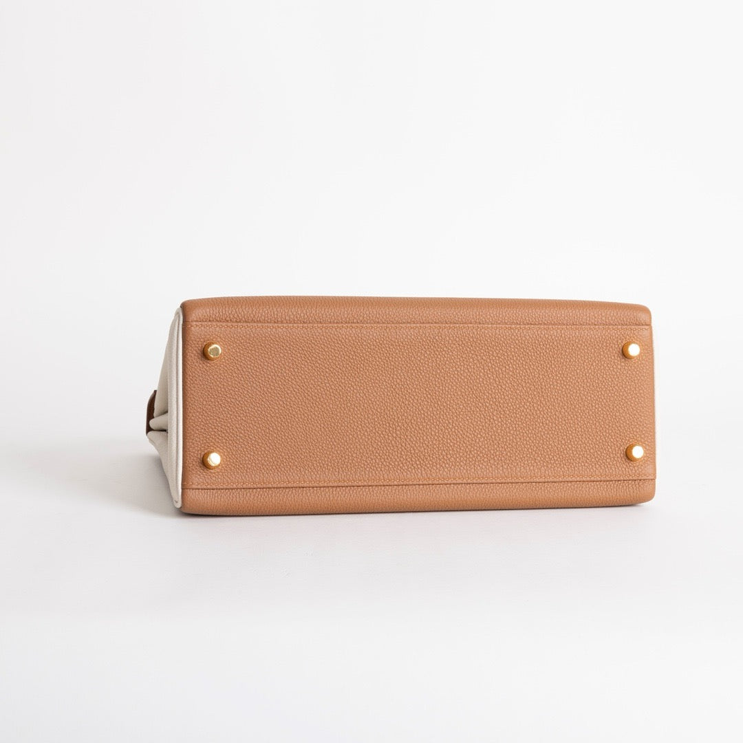 KELLY 32 TOGO LEATHER HORSESHOE STAMP (HSS) BI-COLOR GOLD & CRAIE WITH GOLD HARDWARE (GHW)