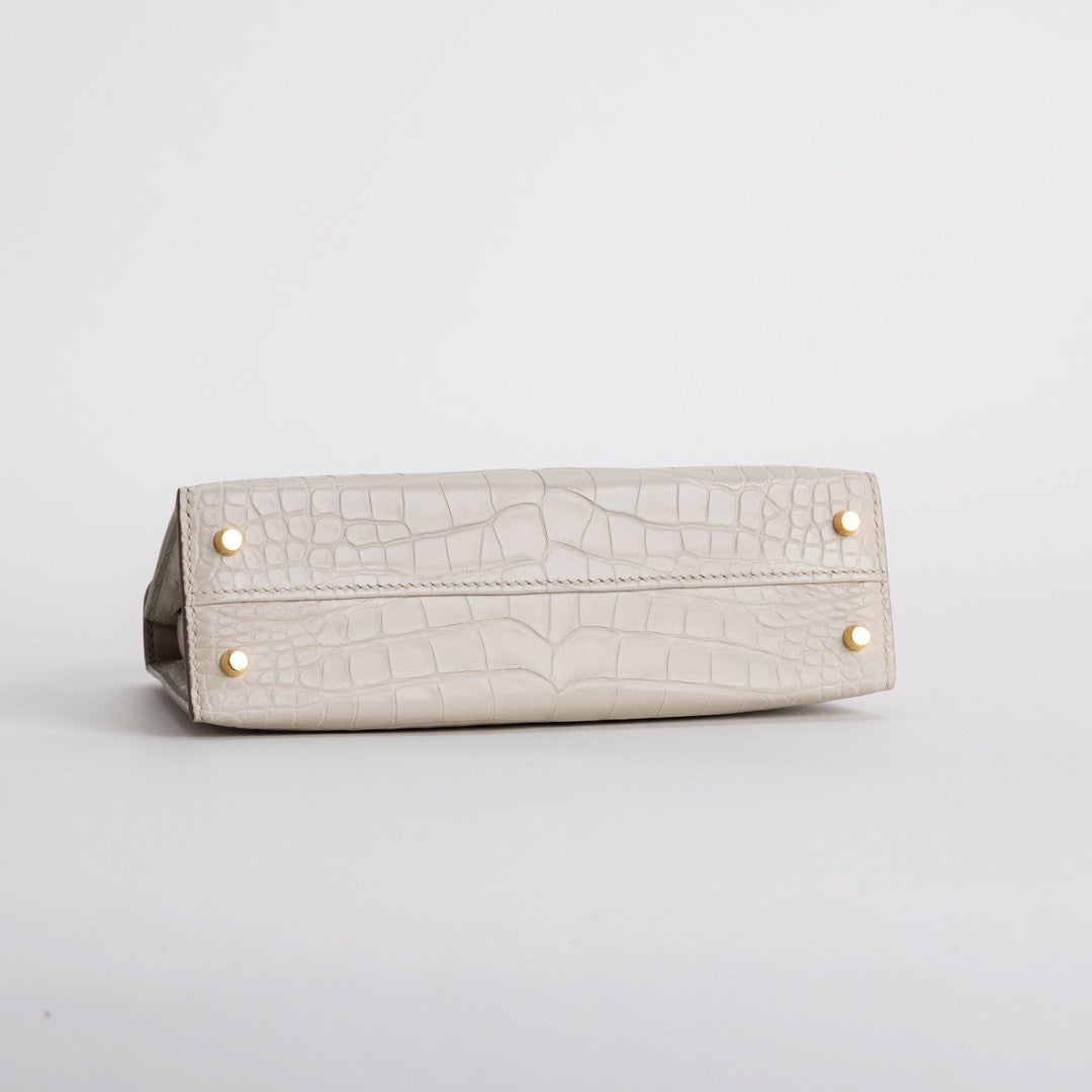 MINI KELLY II (20) MATTE MISSISSIPPIENSIS ALLIGATOR LEATHER BETON WITH GOLD HARDWARE (GHW)