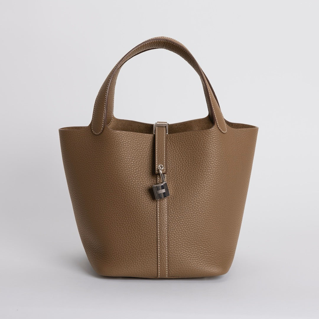 PICOTIN 22 LOCK CLEMENCE LEATHER ETOUPE WITH PALLADIUM HARDWARE (PHW)