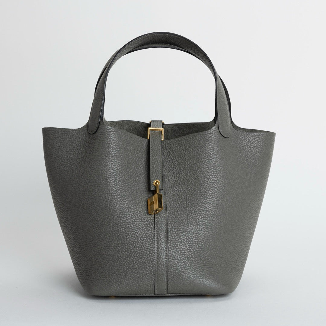 PICOTIN 22 LOCK CLEMENCE LEATHER GRIS MEYER WITH GOLD HARDWARE (GHW)