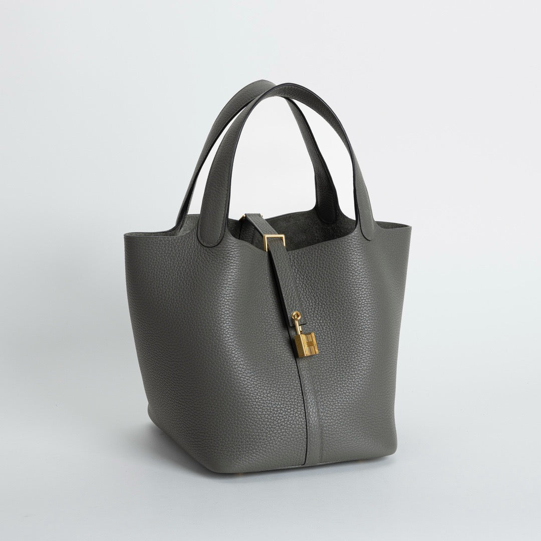 PICOTIN 22 LOCK CLEMENCE LEATHER GRIS MEYER WITH GOLD HARDWARE (GHW)