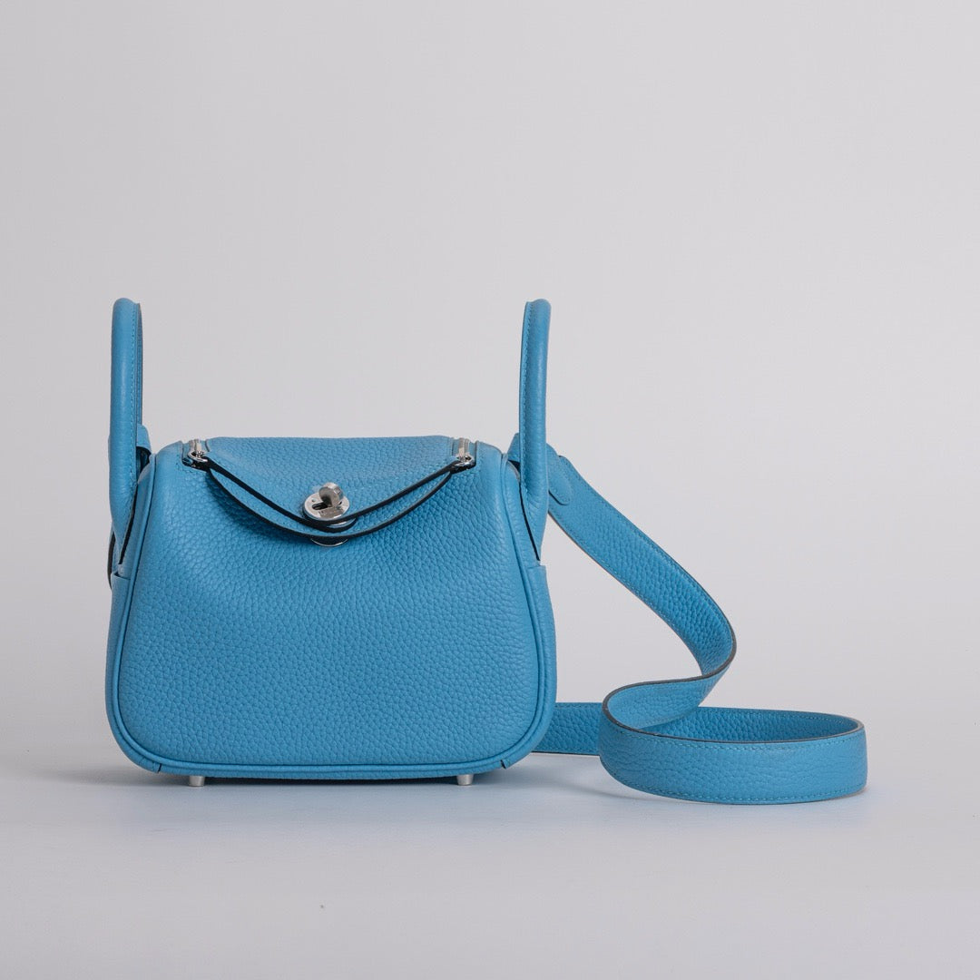 MINI LINDY 20 CLEMENCE LEATHER BLEU DU NORD WITH PALLADIUM HARDWARE (PHW)