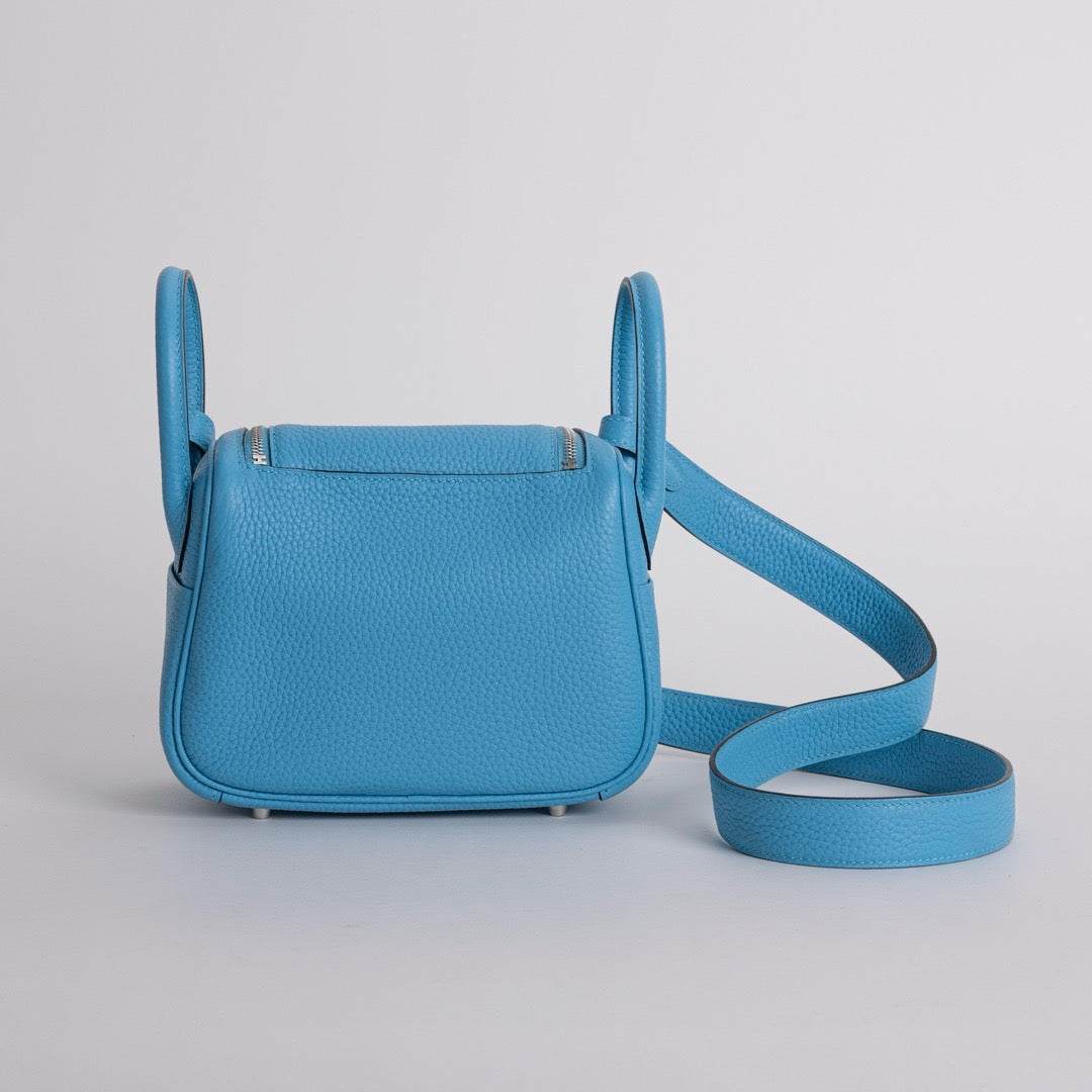 MINI LINDY 20 CLEMENCE LEATHER BLEU DU NORD WITH PALLADIUM HARDWARE (PHW)
