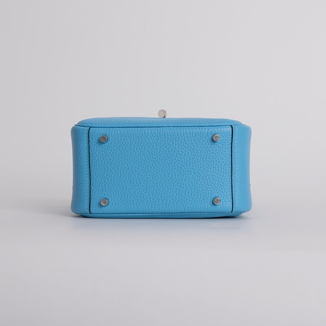 MINI LINDY 20 CLEMENCE LEATHER BLEU DU NORD WITH PALLADIUM HARDWARE (PHW)