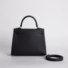 KELLY 25 EPSOM LEATHER NOIR (BLACK) WITH PALLADIUM HARDWARE (PHW)
