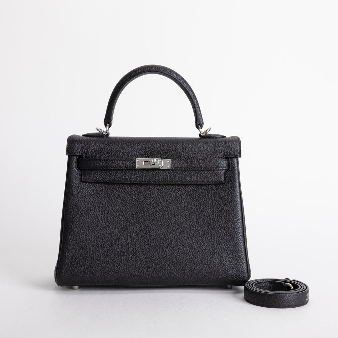 KELLY 25 TOGO LEATHER NOIR (BLACK) WITH PALLADIUM HARDWARE (PHW)