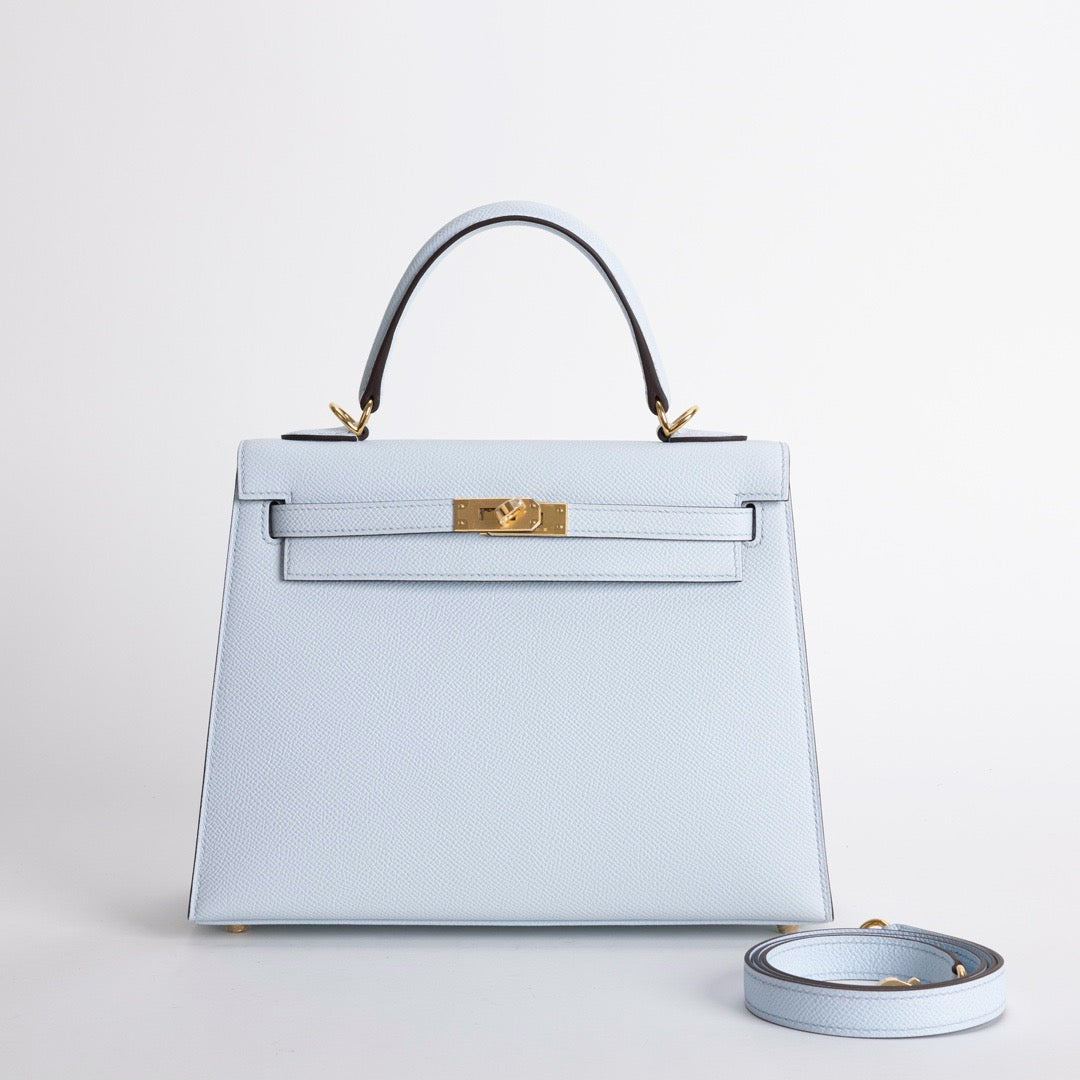 KELLY 25 EPSOM LEATHER BLEU BRUME WITH GOLD HARDWARE (GHW)