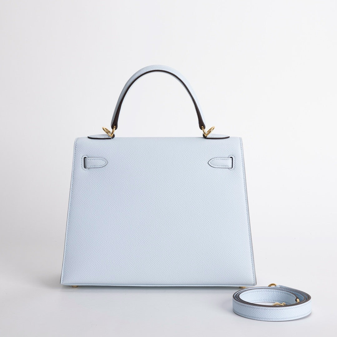 KELLY 25 EPSOM LEATHER BLEU BRUME WITH GOLD HARDWARE (GHW)