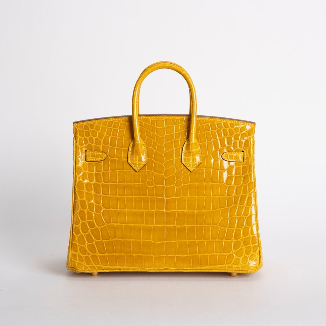 BIRKIN 25 SHINY NILOTICUS CROCODILE LEATHER JAUNE AMBRE WITH GOLD HARDWARE (GHW)