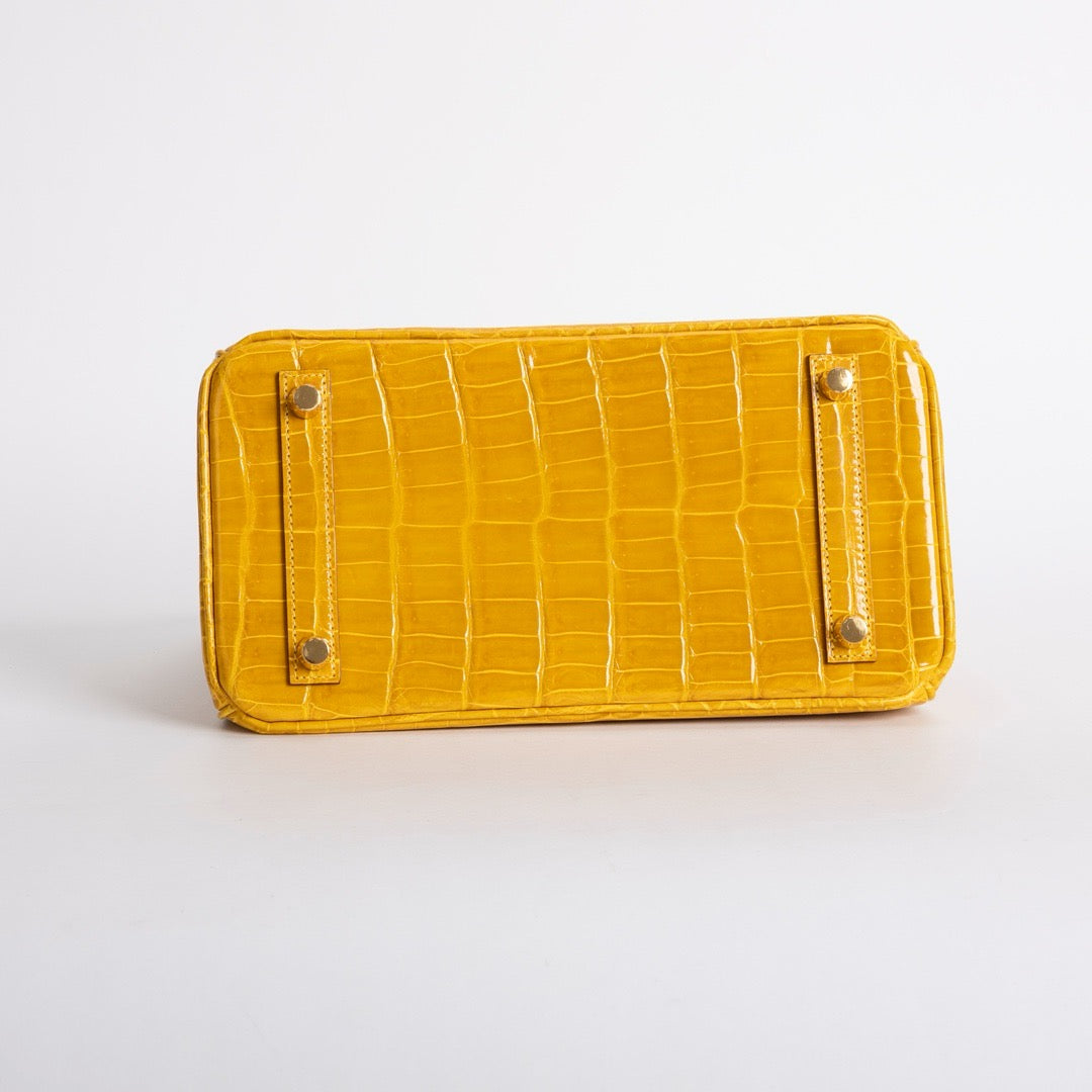 BIRKIN 25 SHINY NILOTICUS CROCODILE LEATHER JAUNE AMBRE WITH GOLD HARDWARE (GHW)