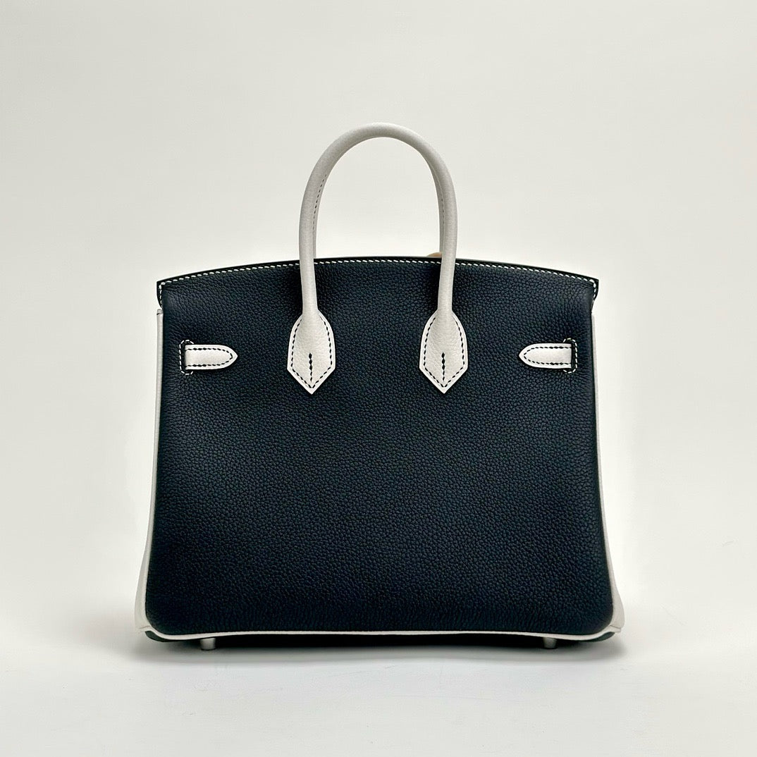 BIRKIN 25 TOGO LEATHER HORSESHOE STAMP (HSS) BI-COLOR NOIR (BLACK) & WHITE WITH PALLADIUM HARDWARE (PHW)