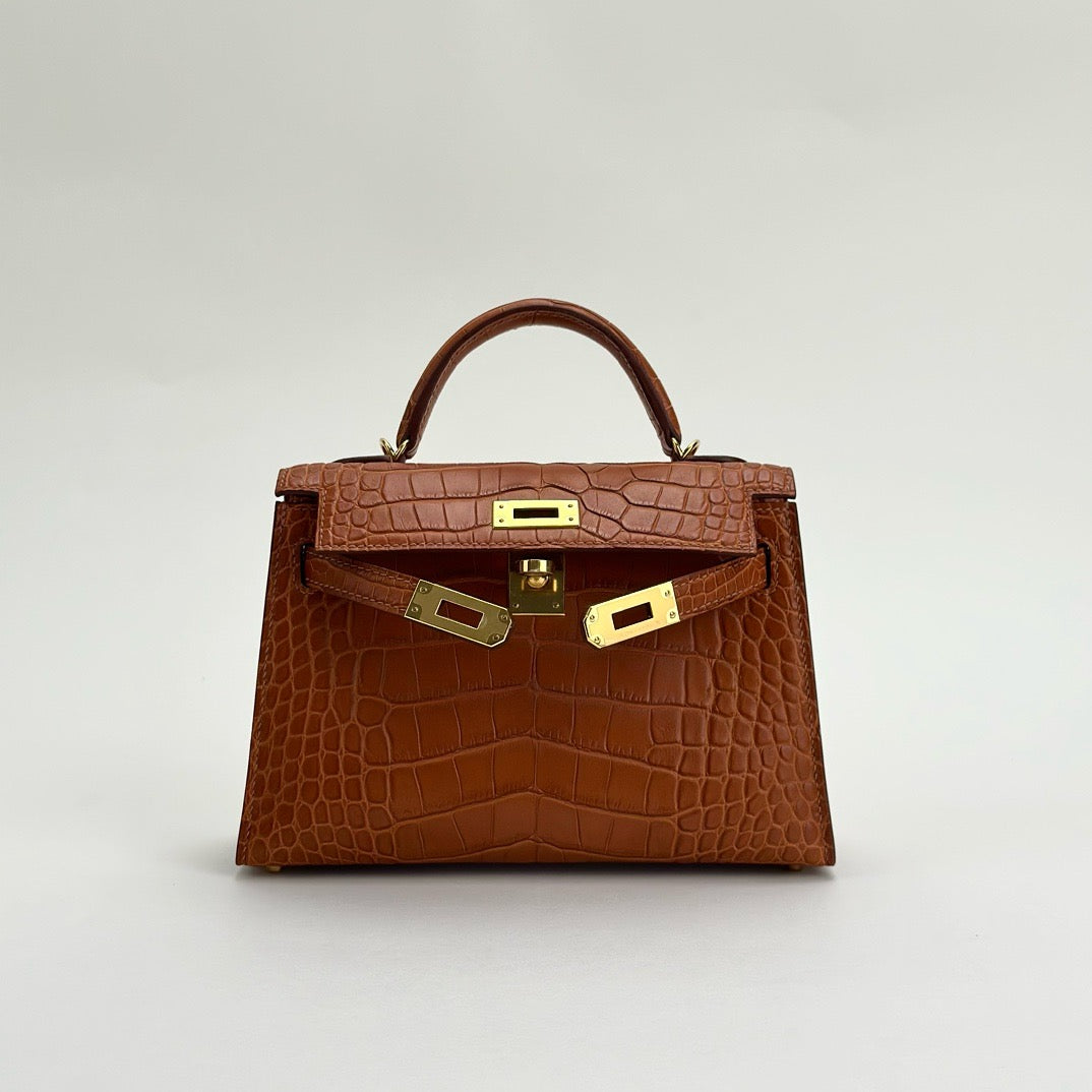 MINI KELLY II (20) MATTE MISSISSIPPIENSIS ALLIGATOR LEATHER GOLD WITH GOLD HARDWARE (GHW)