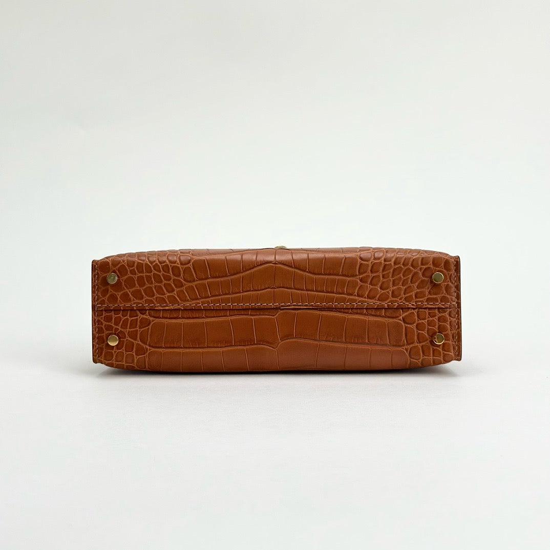 MINI KELLY II (20) MATTE MISSISSIPPIENSIS ALLIGATOR LEATHER GOLD WITH GOLD HARDWARE (GHW)