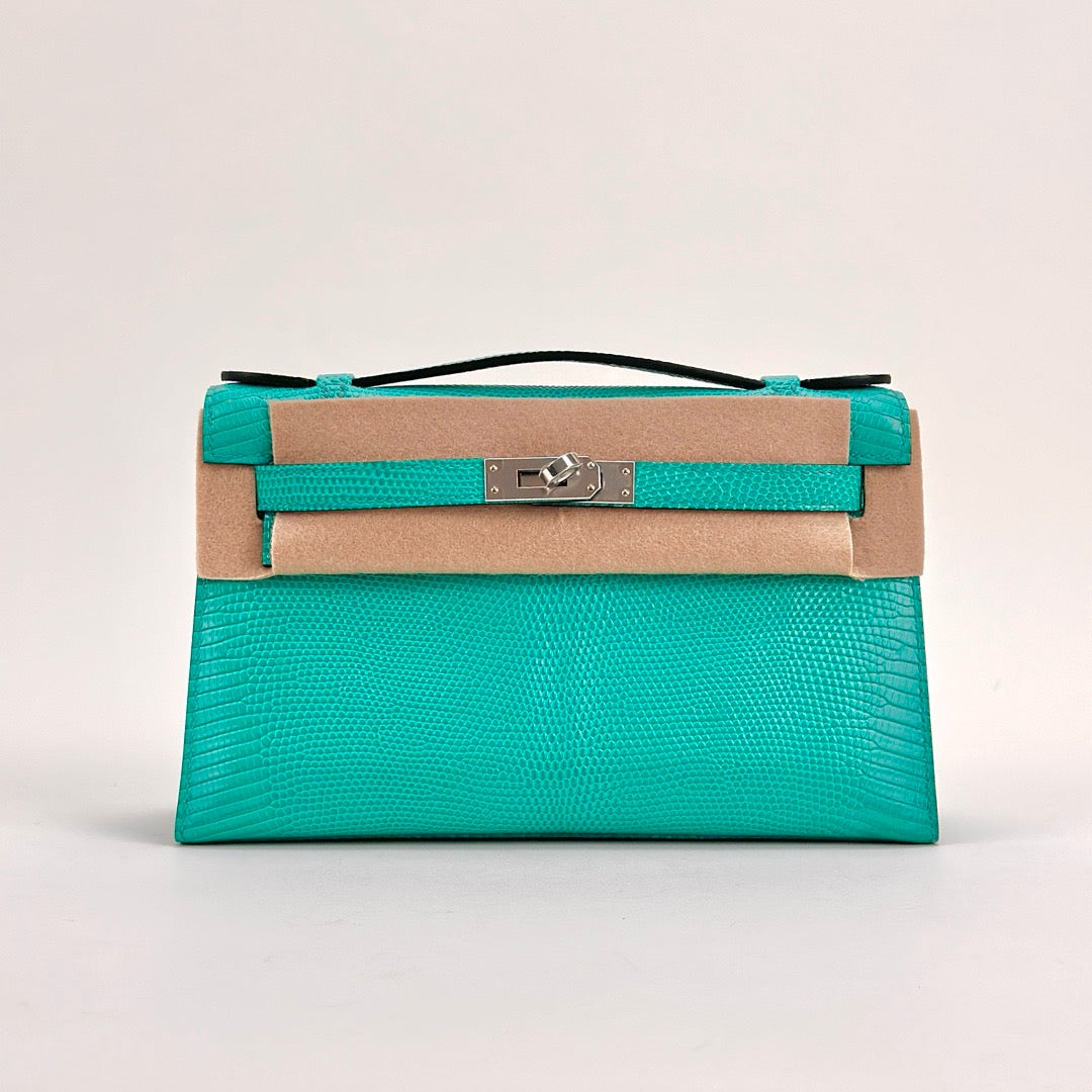 KELLY POCHETTE LIZARD LEATHER VERT VERONE WITH PALLADIUM HARDWARE (PHW)