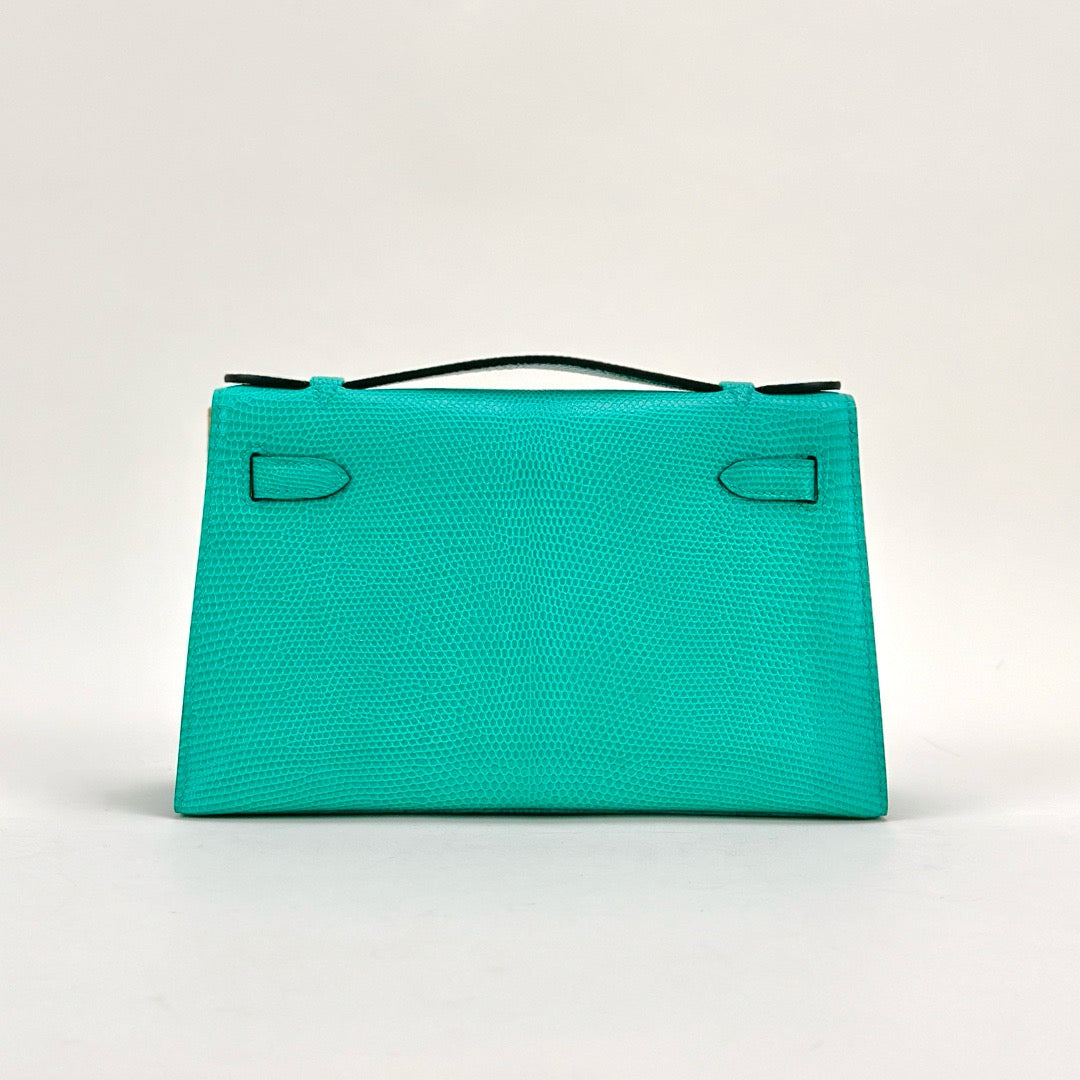 KELLY POCHETTE LIZARD LEATHER VERT VERONE WITH PALLADIUM HARDWARE (PHW)