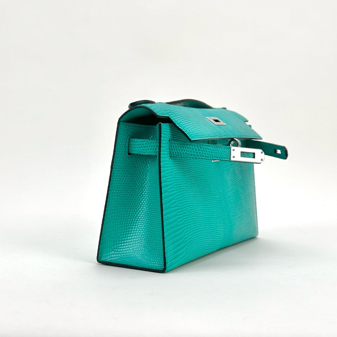 KELLY POCHETTE LIZARD LEATHER VERT VERONE WITH PALLADIUM HARDWARE (PHW)
