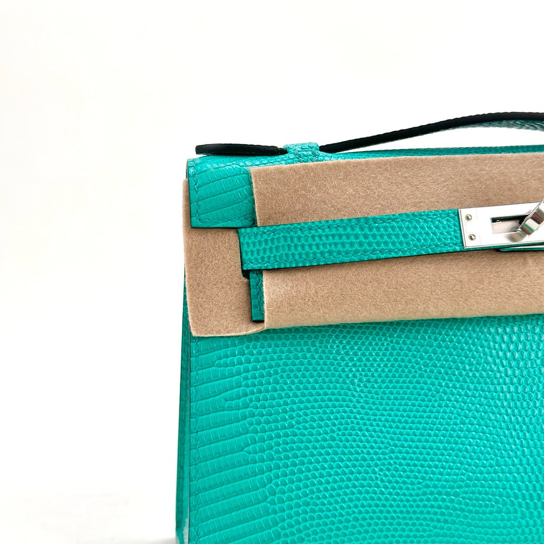 KELLY POCHETTE LIZARD LEATHER VERT VERONE WITH PALLADIUM HARDWARE (PHW)