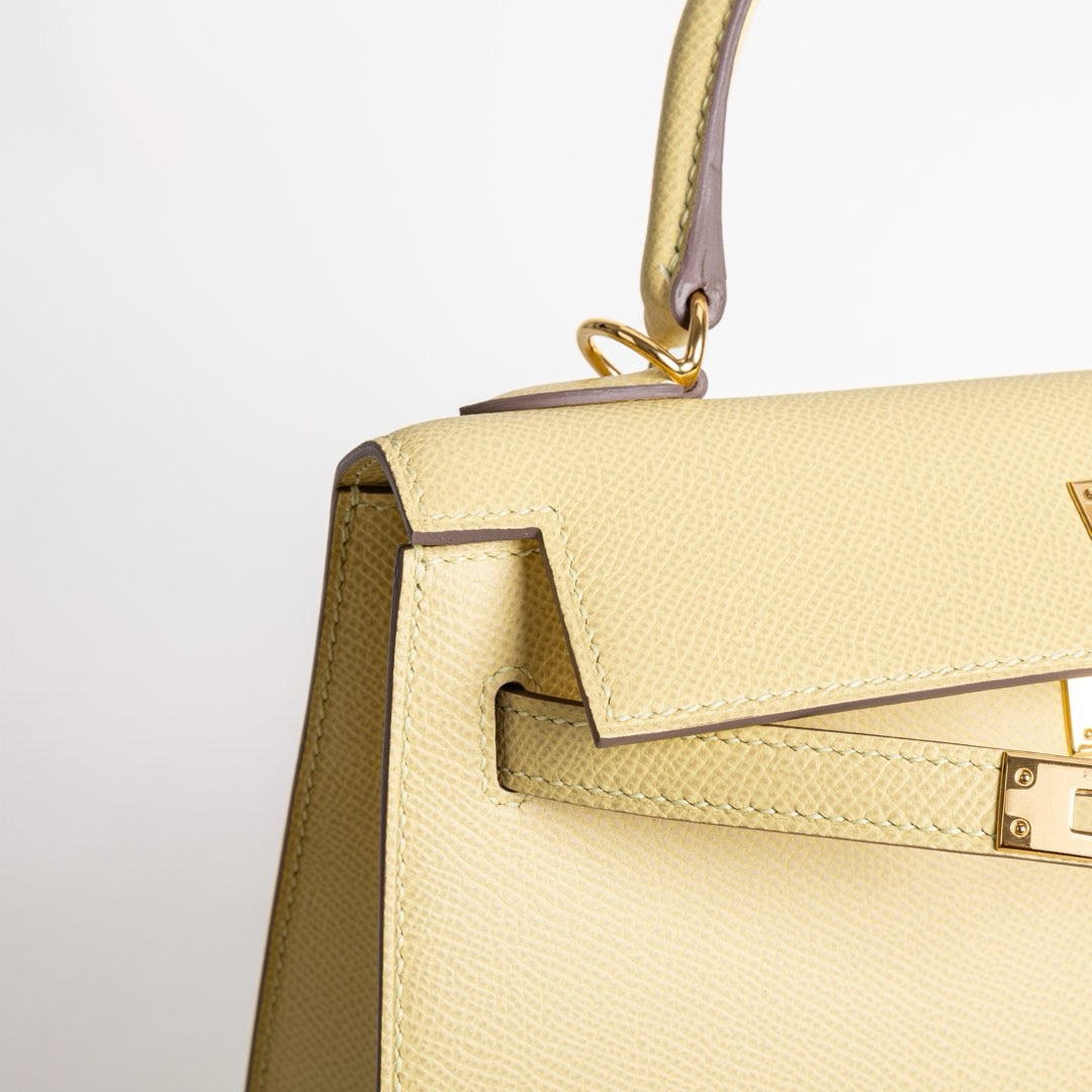 KELLY 25 EPSOM LEATHER JAUNE POUSSIN WITH GOLD HARDWARE (GHW)