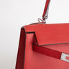 KELLY 25 EPSOM LEATHER ROUGE CASAQUE WITH PALLADIUM HARDWARE (PHW)