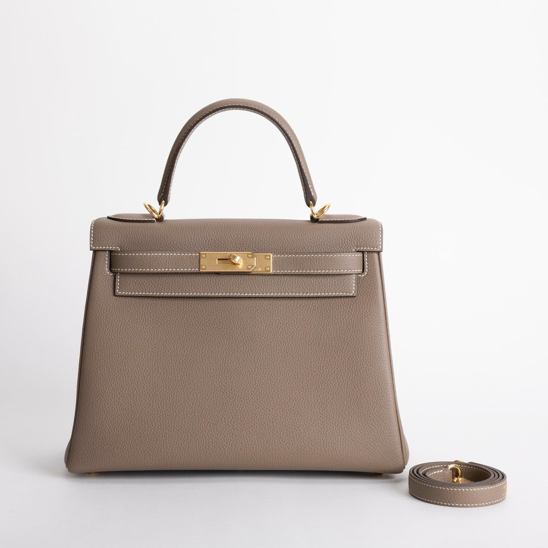 KELLY 28 TOGO LEATHER ETOUPE WITH GOLD HARDWARE (GHW)