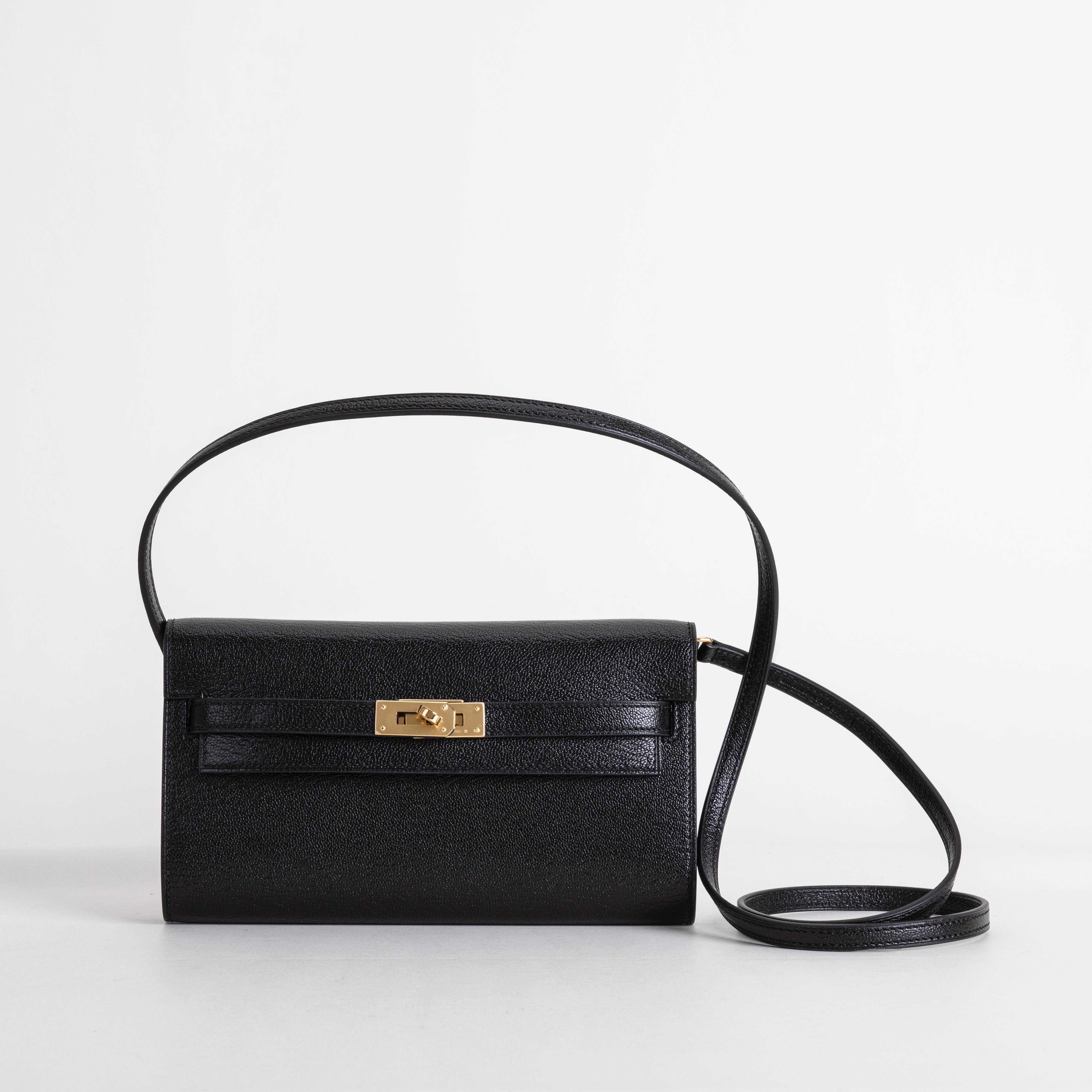 KELLY TO GO CHEVRE LEATHER NOIR (BLACK) WITH GOLD HARDWARE (GHW)