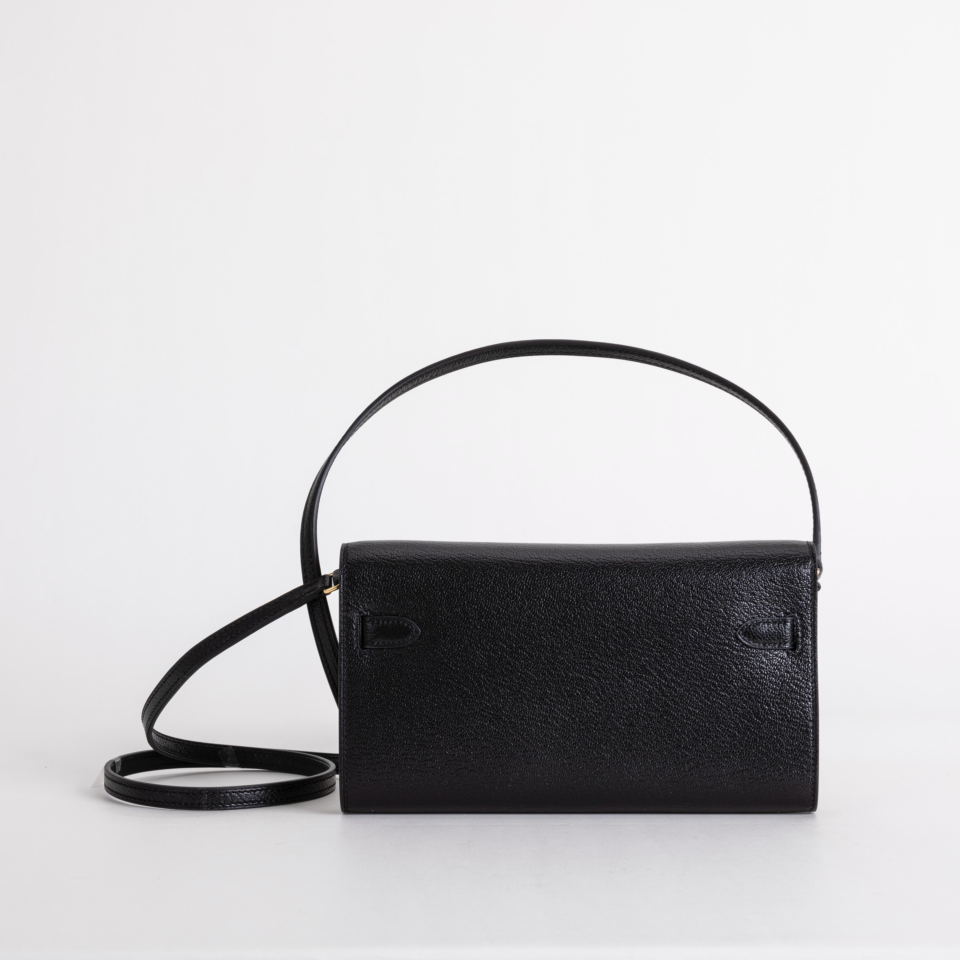 KELLY TO GO CHEVRE LEATHER NOIR (BLACK) WITH GOLD HARDWARE (GHW)