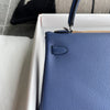 KELLY 25 TOGO LEATHER BLEU BRIGHTON WITH PALLADIUM HARDWARE (PHW)