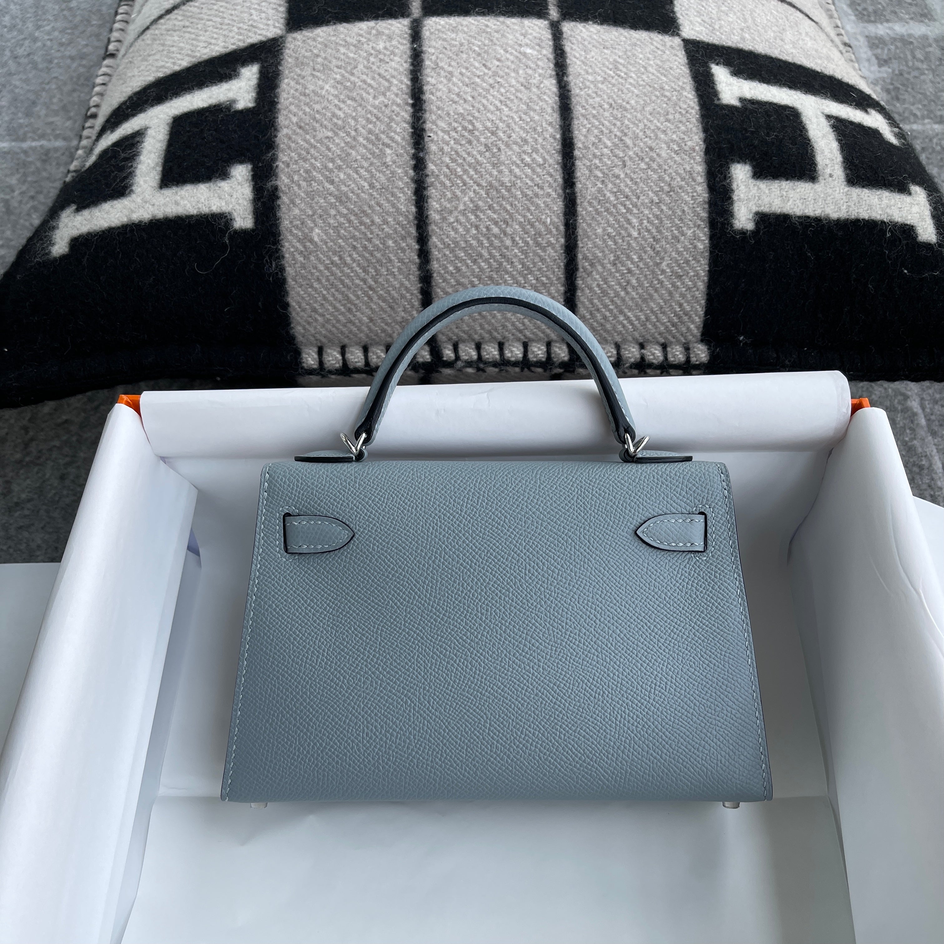 MINI KELLY II (20) EPSOM LEATHER CIEL WITH PALLADIUM HARDWARE (PHW)